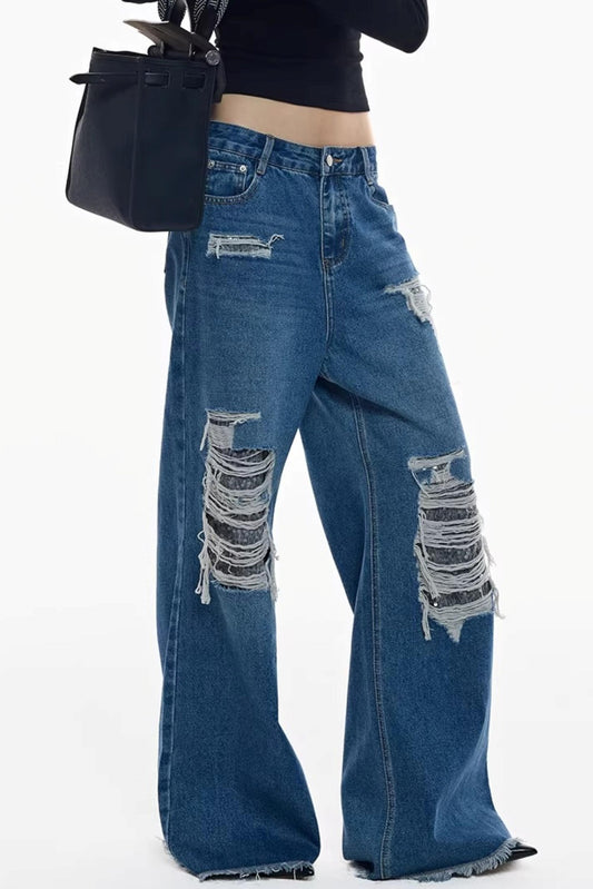 Sequin Patch Retro Denim Pantalon