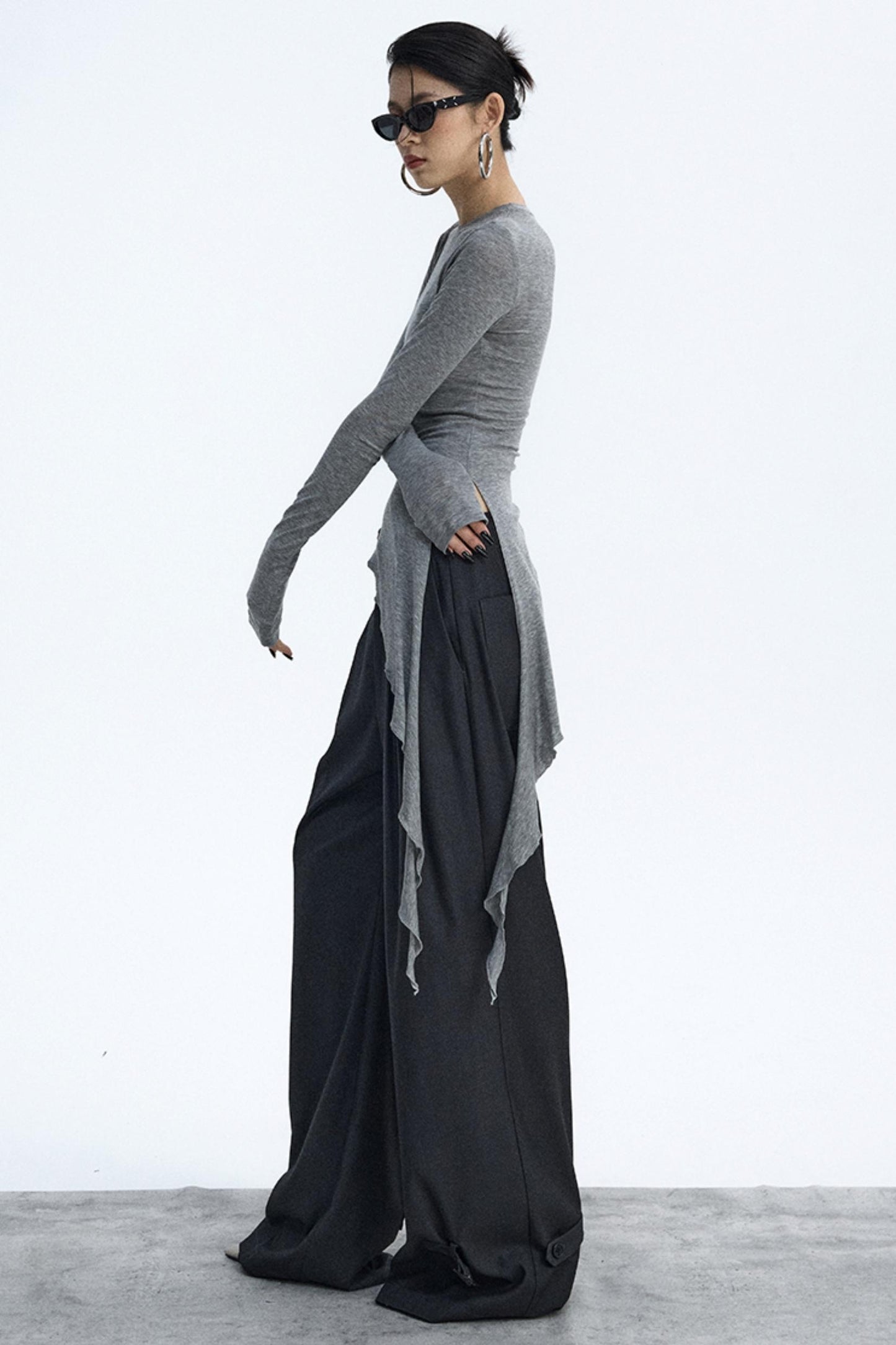 Ruffled Lyocell Asymmetrical Top