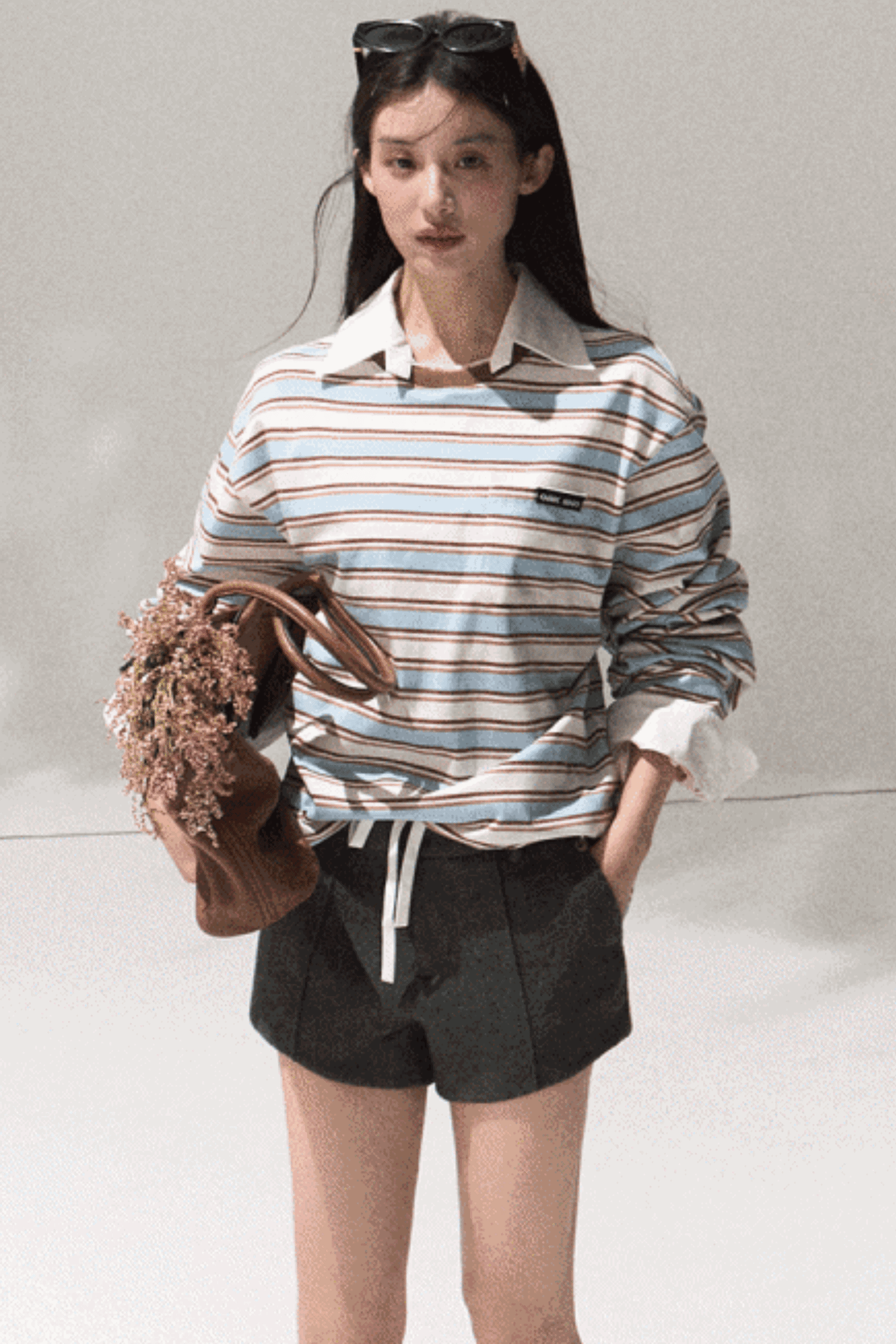 Contrasting Striped Long-Sleeve Shirt