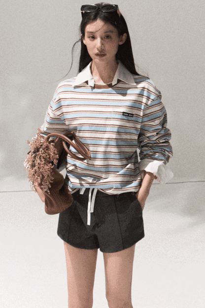 Contrasting Striped Long-Sleeve Shirt