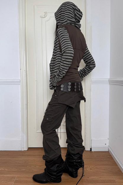Layered Distressed Straight Cargo Pants