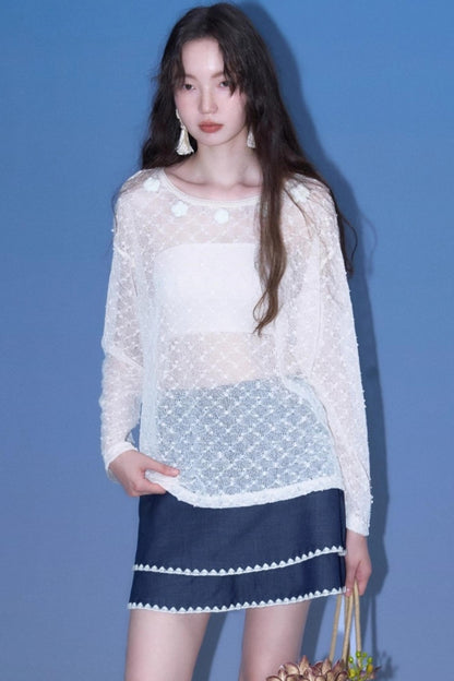 Island Tea Flower Embroidered Top & Skirt Set-Up