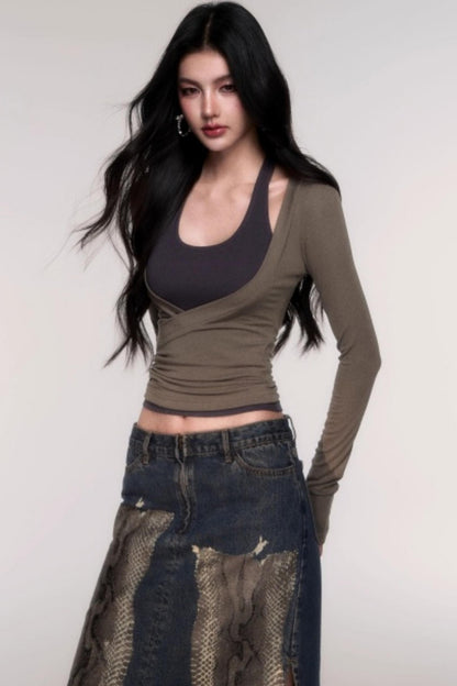 Two-Piece Halterneck Long Sleeve Top