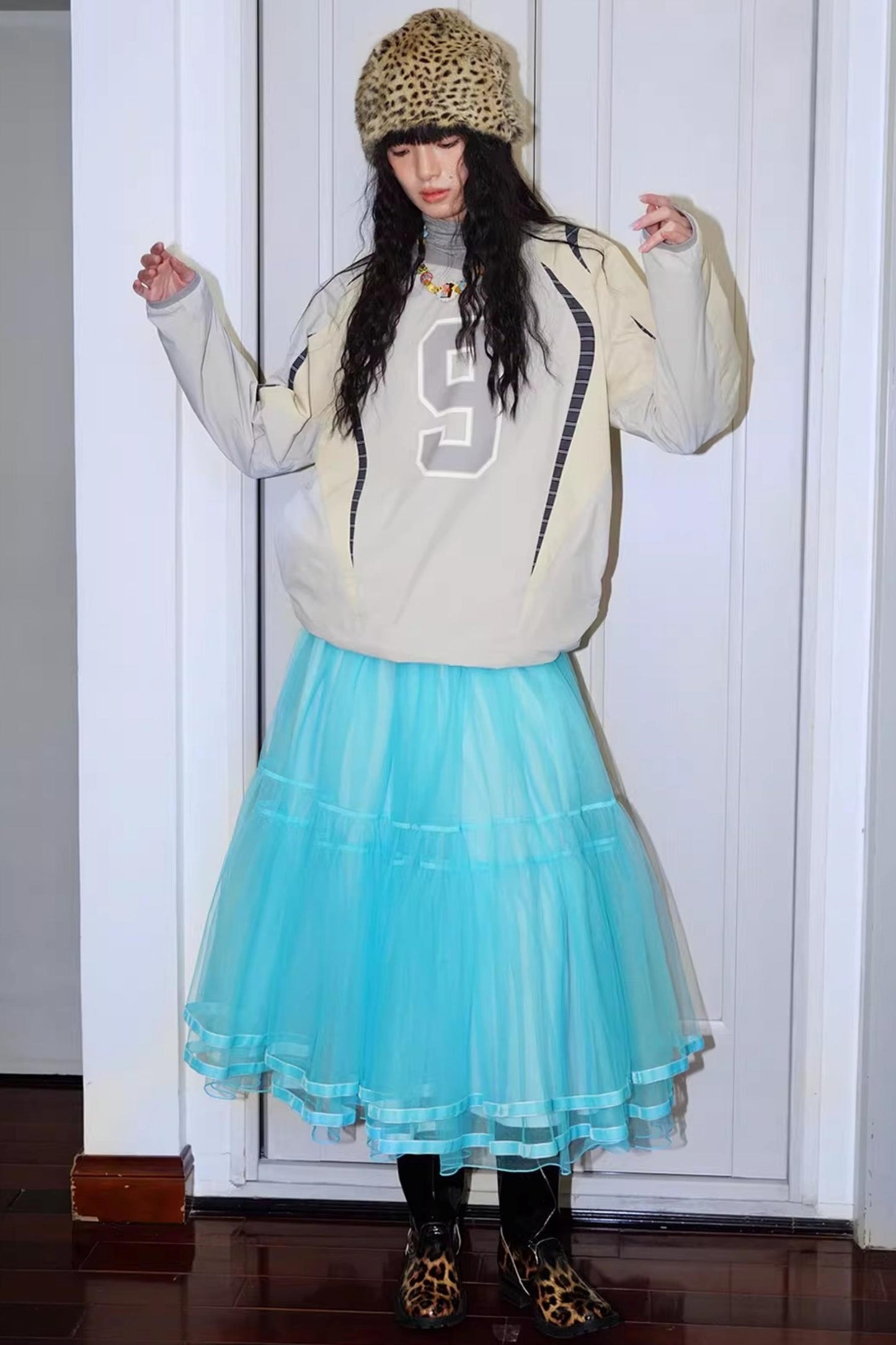 Autumn Mesh Puffy Long Skirt