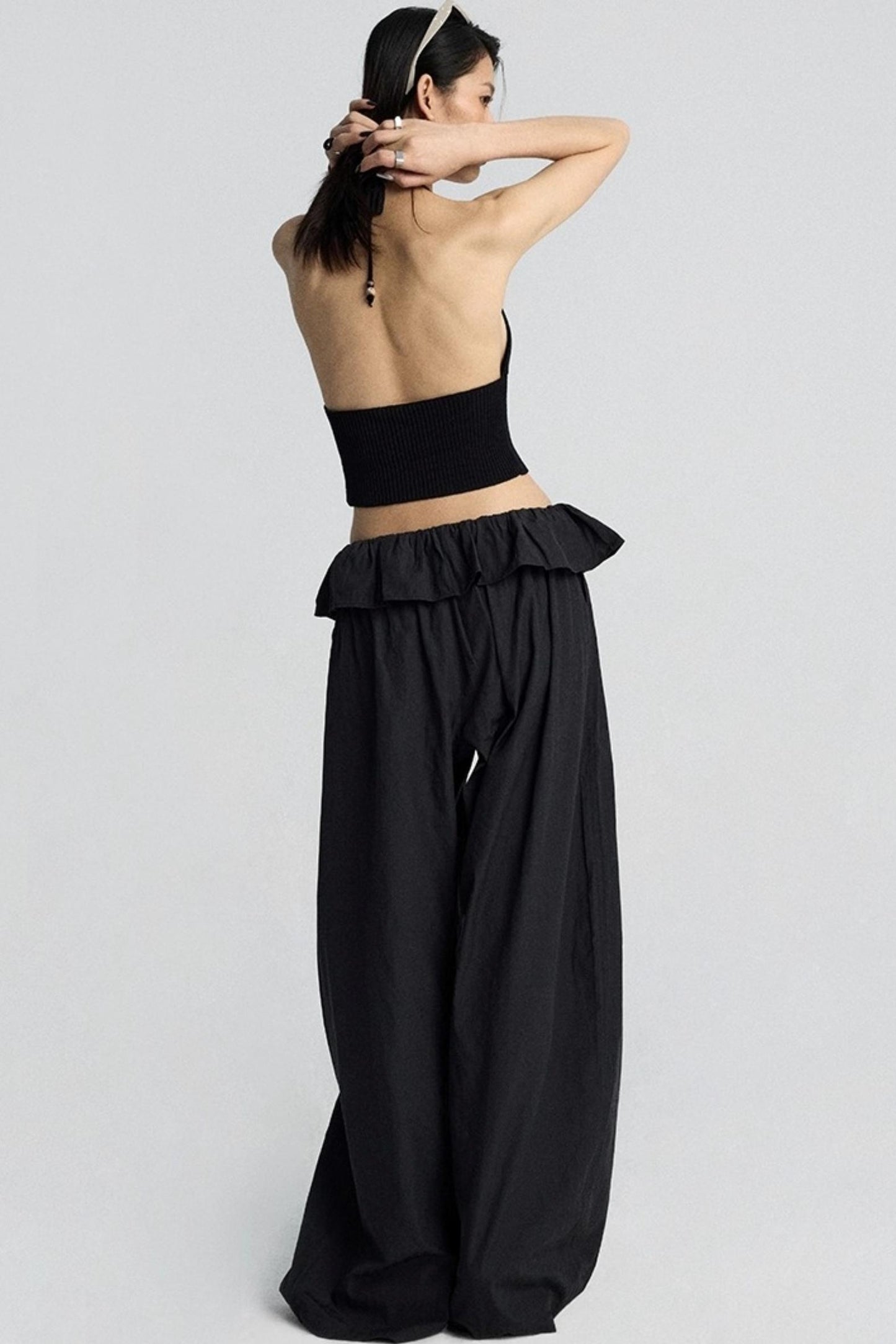 White Lace Drawstring Wide-Leg Pants