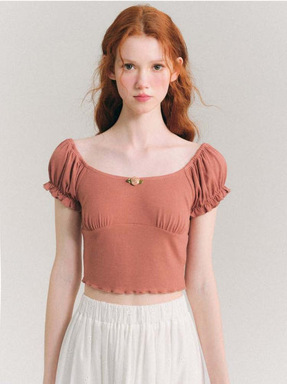 Rose Corsage Puff Sleeves Ballet T-Shirt