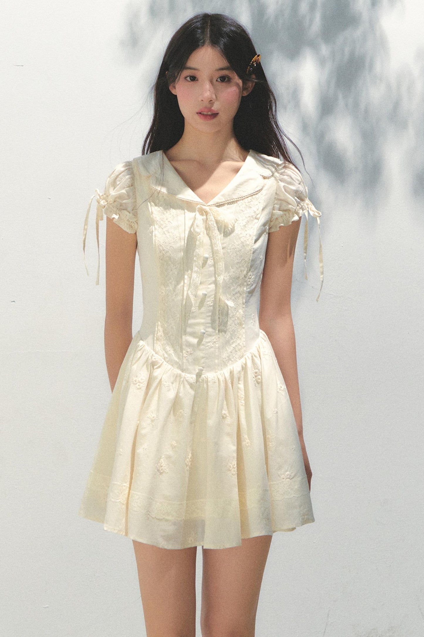 Holiday Embroidered Bubble Sleeve Dress