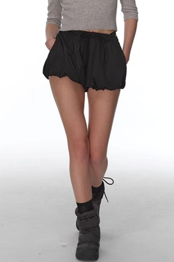 Glossy Bow-Embellished Pumpkin Shorts