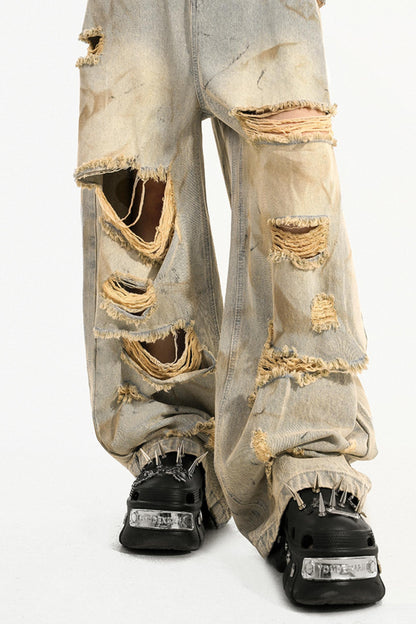 Retro Ripped Straight Pants