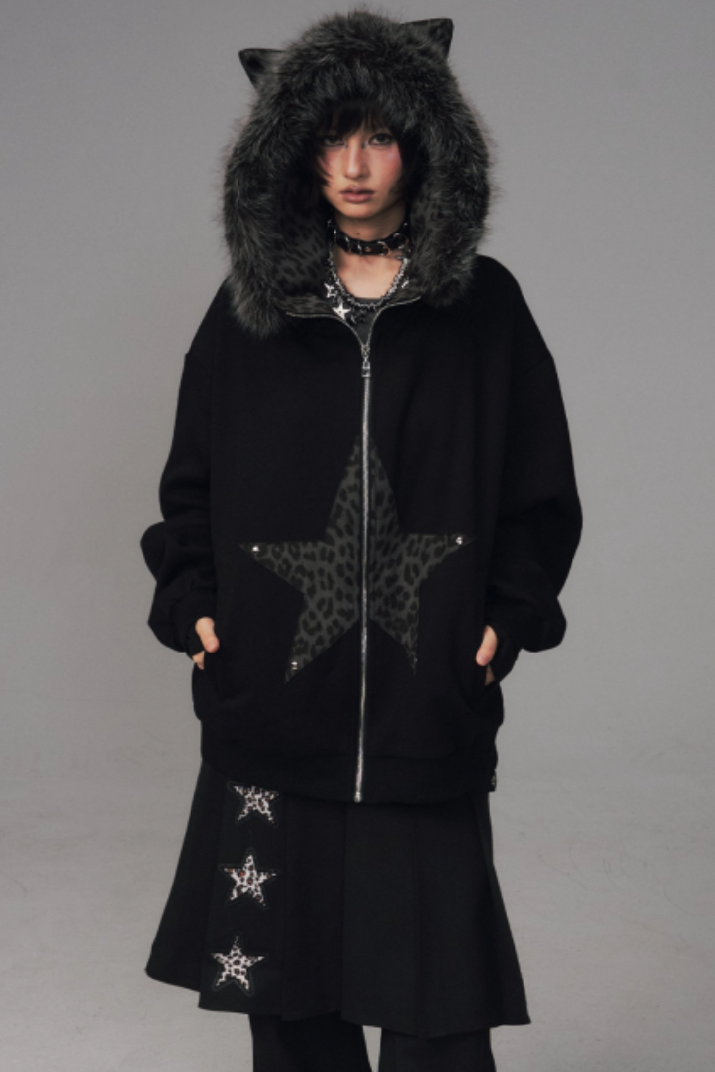 Cat-Ear Leopard Hooded Jacket