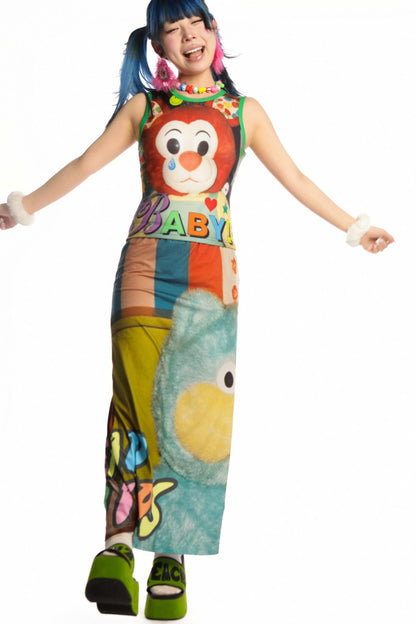 Reversible Print Stretch Casual Maxi Skirt