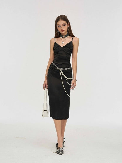 Black acetate halter dress