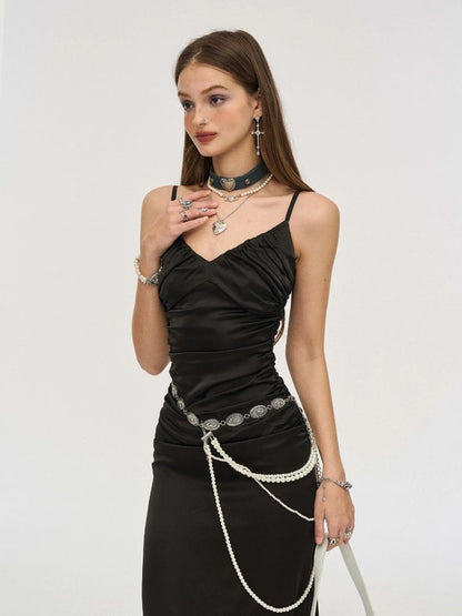 Black acetate halter dress