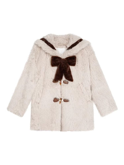 Navy Collar Eco Fur Sandwich Jacket