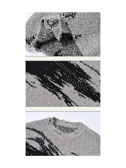 Jacquard Crew Neck Silhouette Knit Sweater