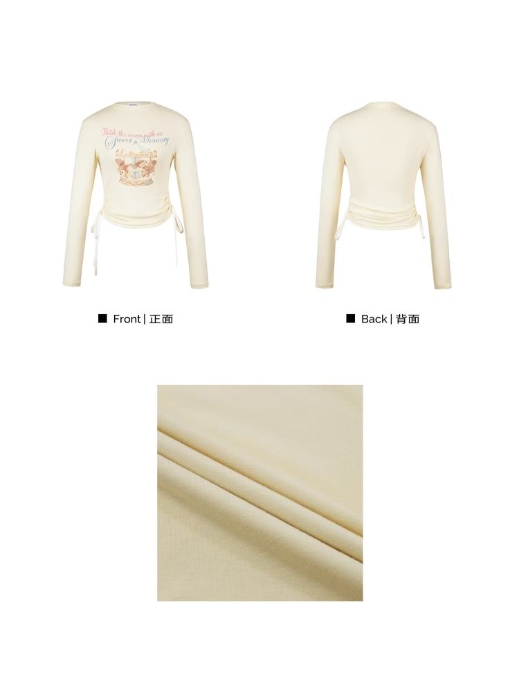 Short lace-up printed long-sleeved T-shirt