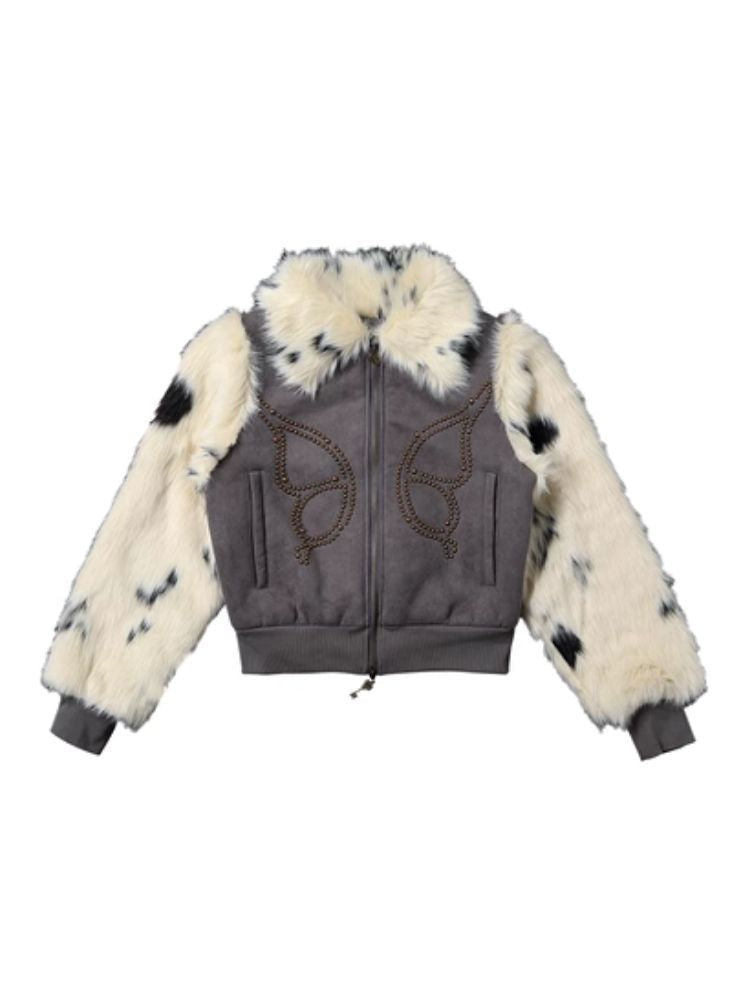 Butterfly studded fur coat