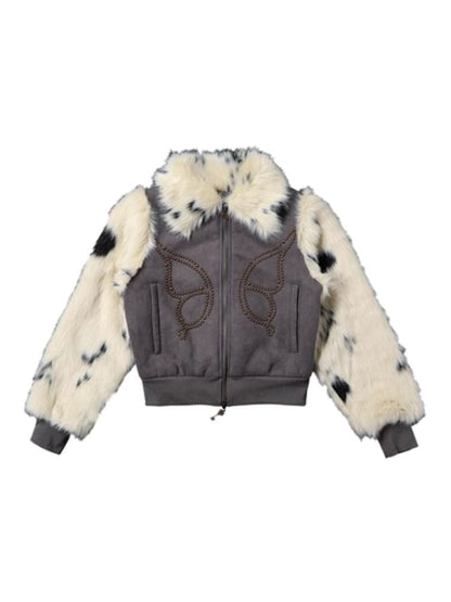 Butterfly studded fur coat