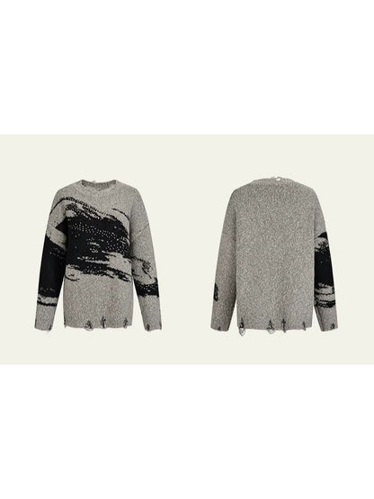 Jacquard Crew Neck Silhouette Knit Sweater