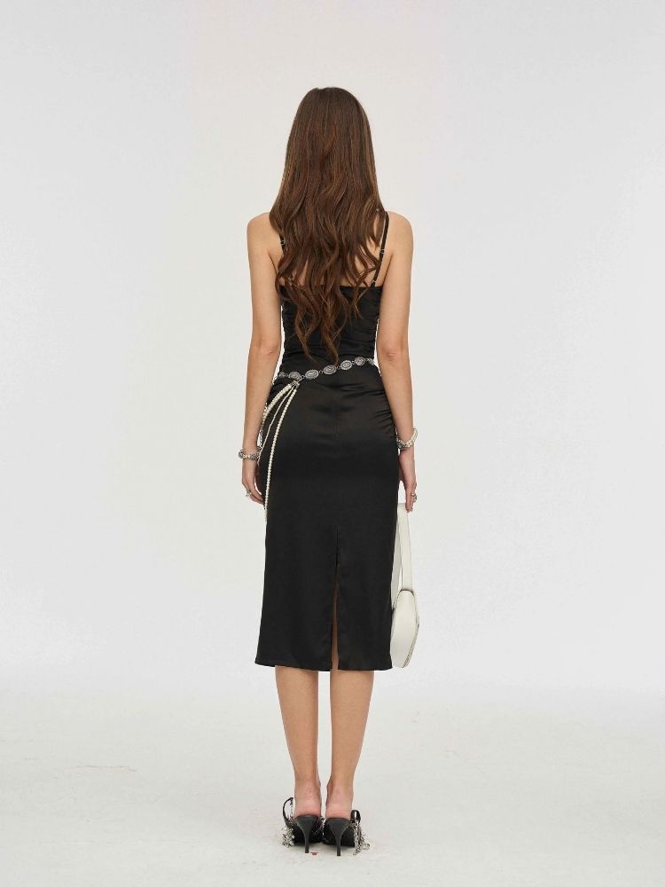 Black acetate halter dress