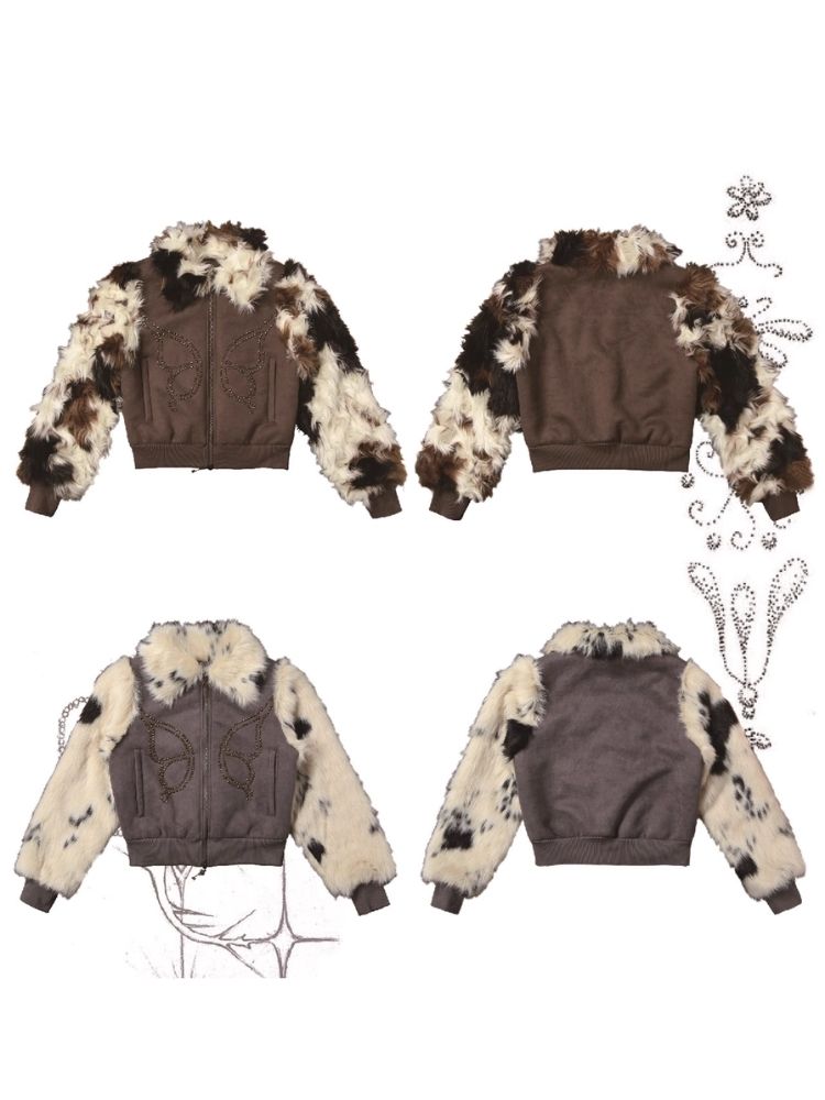 Butterfly studded fur coat