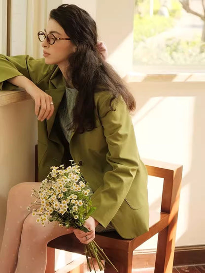 Green Literary Loose Suit Jacket