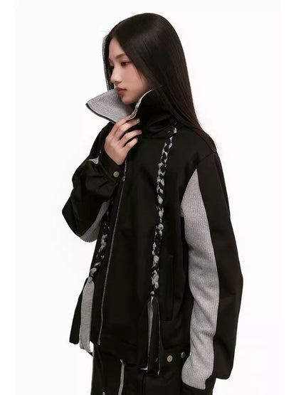 Patchwork Removable Braid Clashing Sweatshirt Jacket