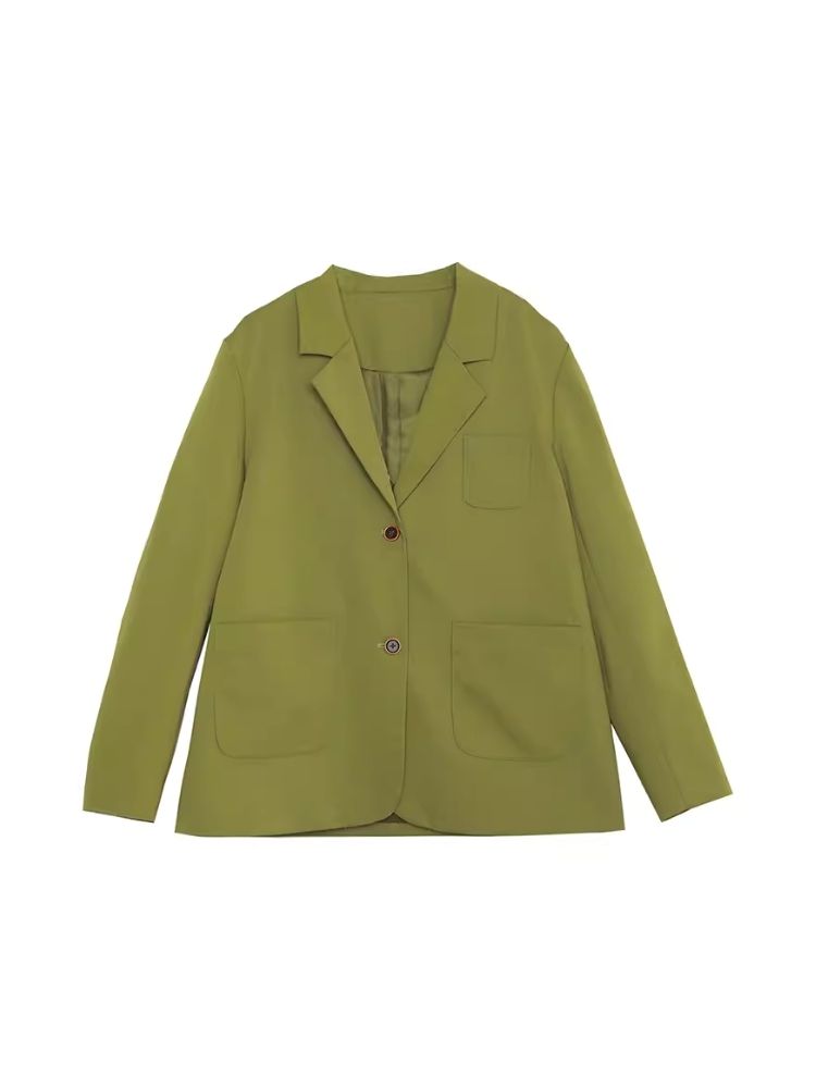 Green Literary Loose Suit Jacket