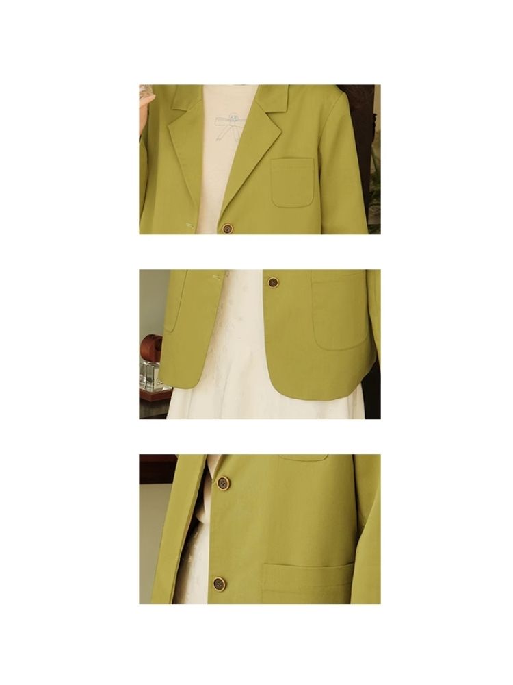 Green Literary Loose Suit Jacket