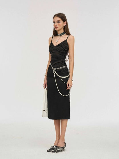 Black acetate halter dress