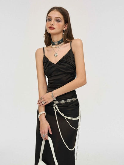 Black acetate halter dress