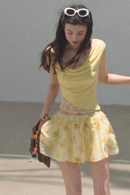 Swing Neck Check Slim Fit Crop Top