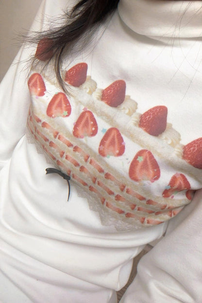 Happy Birthday Strawberry Cake Turtleneck Top