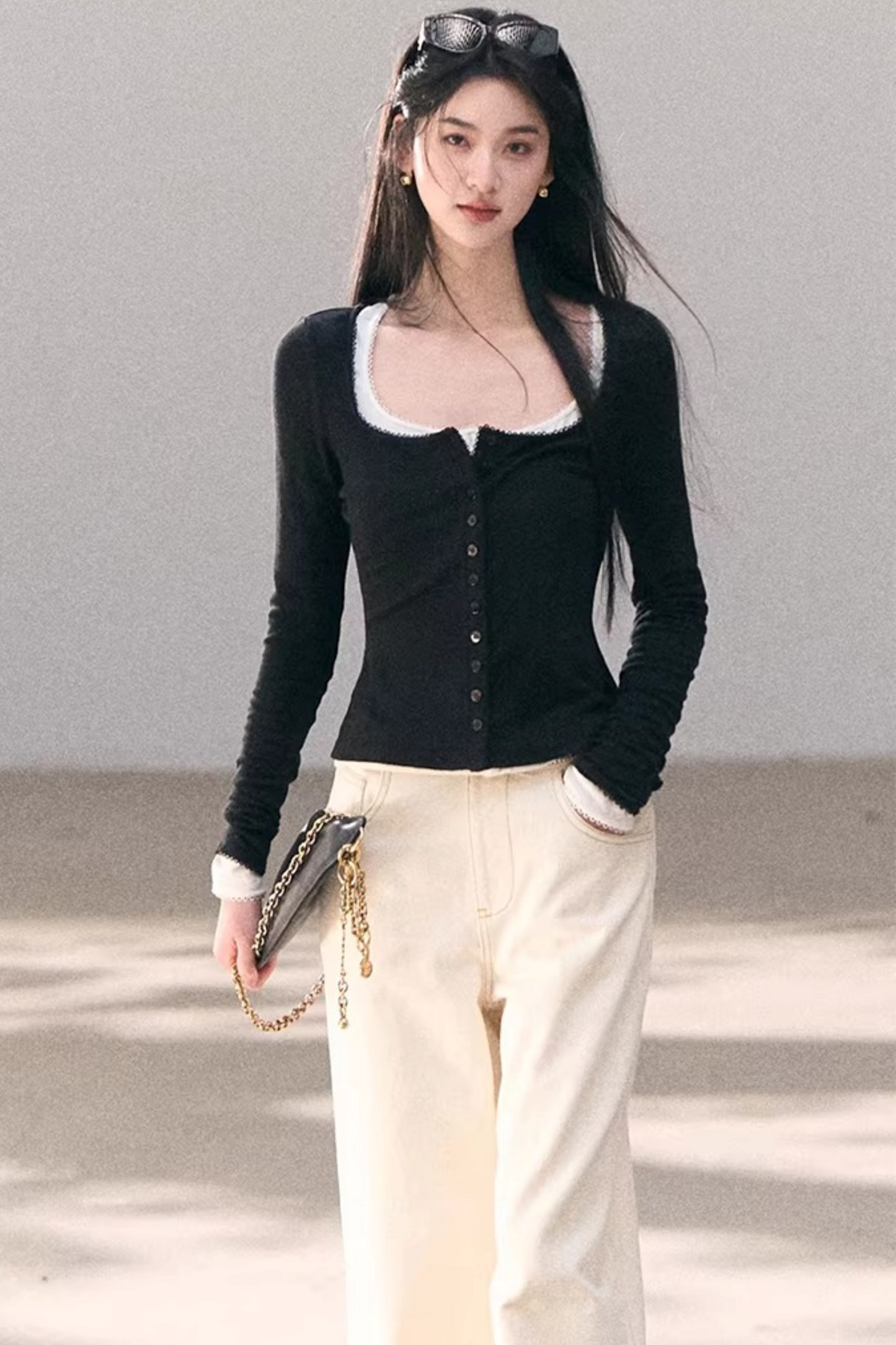 Hollow-Out Ribbed Knit Cardigan