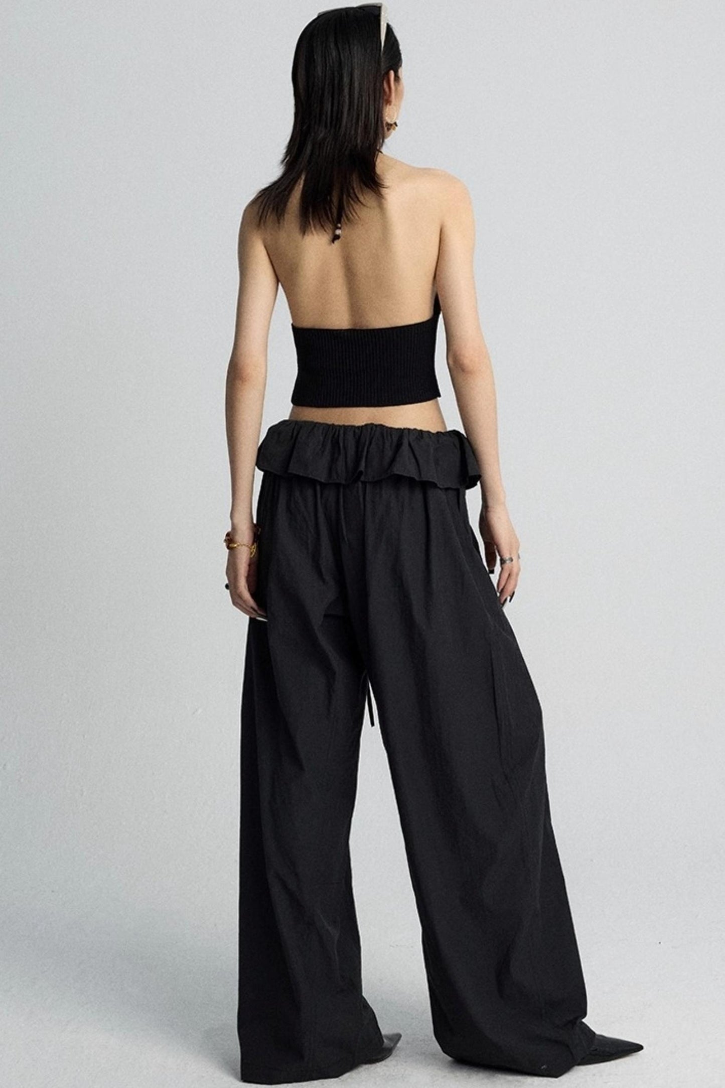 White Lace Drawstring Wide-Leg Pants