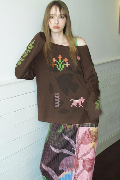 Vintage Mosaic Slanted Shoulder T-Shirt