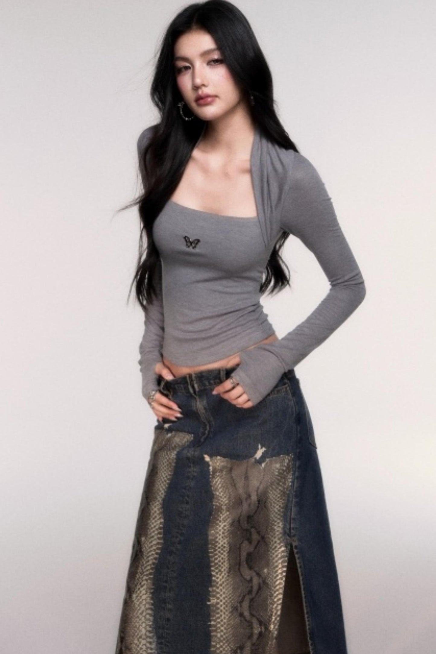 Fake Two Sleeve Slim Knit Top