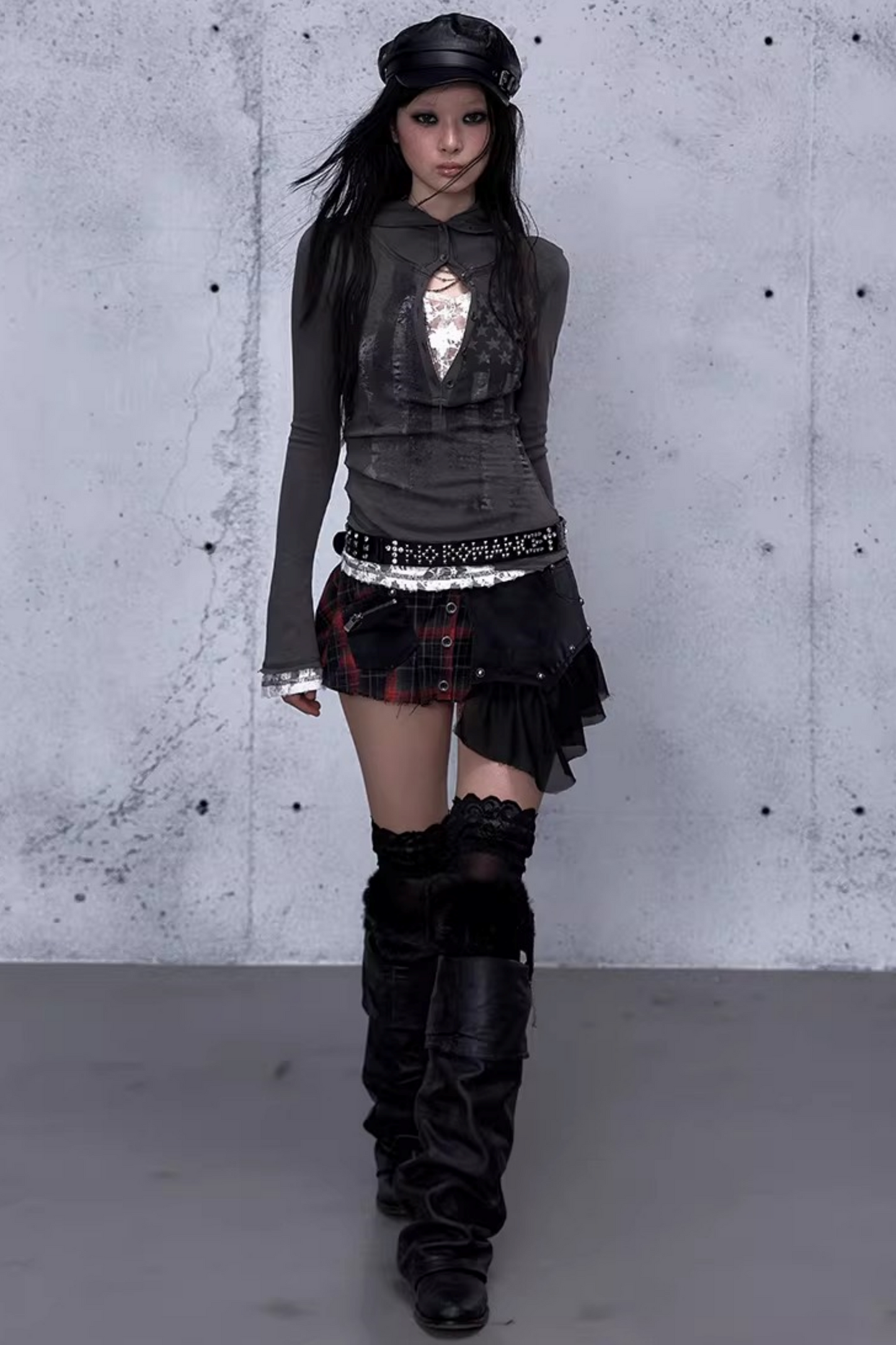 Lace Patchwork Hooded Top