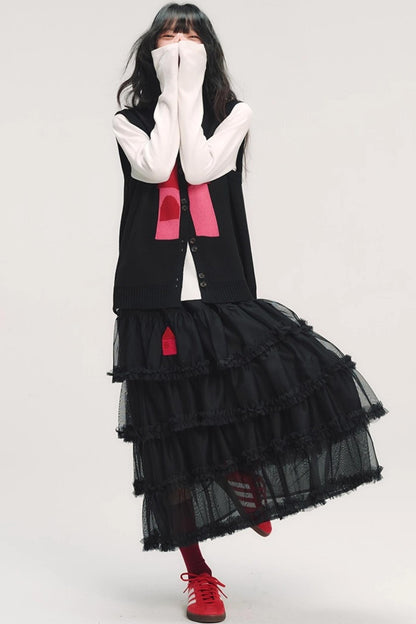 3D Embroidery Ruffled Skirt