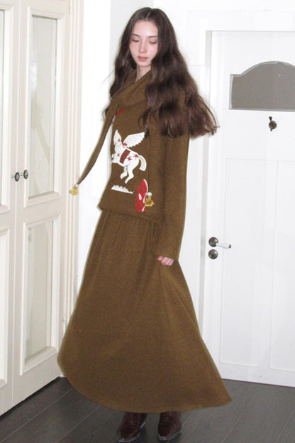 Three-Dimensional Pony Knit Top & Skirt Set