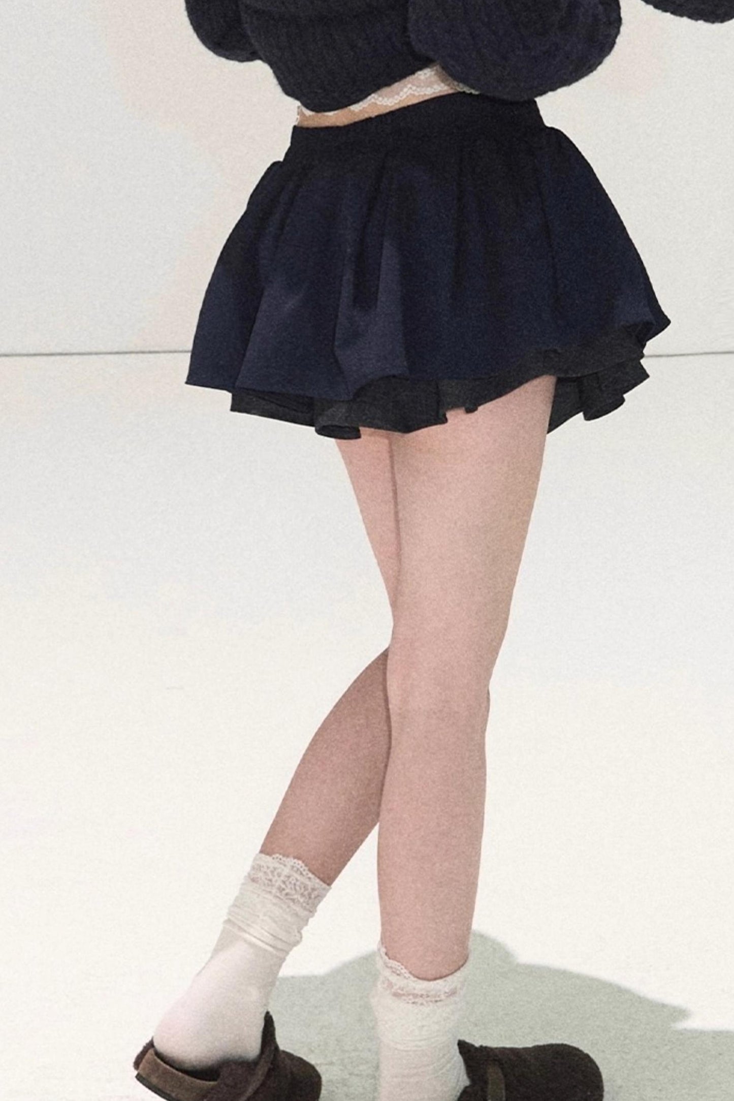 Plaid Color-Blocked Puffy Skirt