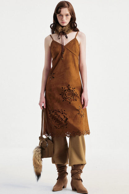 Two-Tone Lace Suede Dress