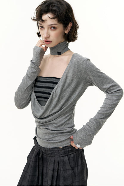 Fantasy Lyocell Collar Long-Sleeved T-Shirt