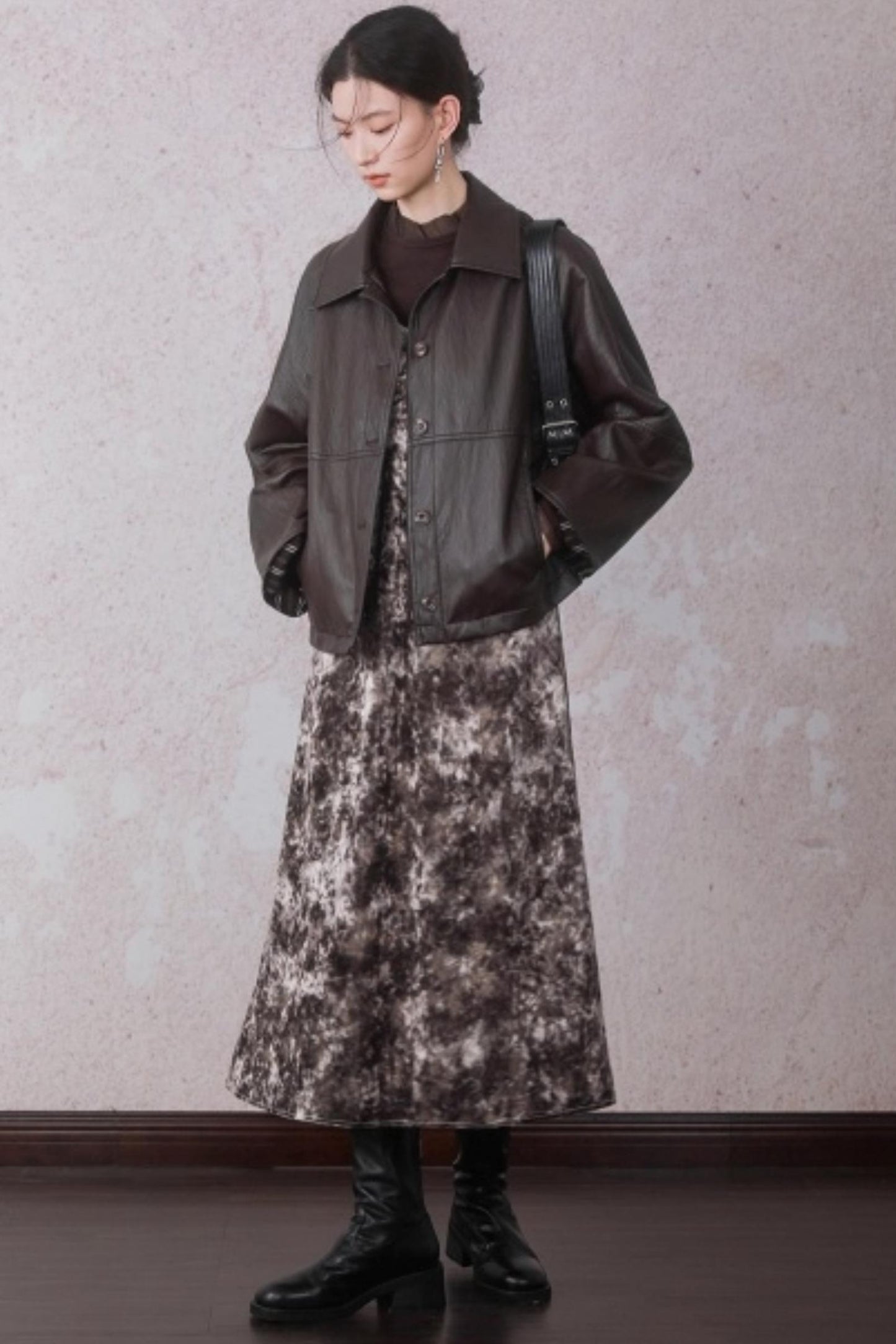 Chestnut Brown Patchwork Turtleneck Top