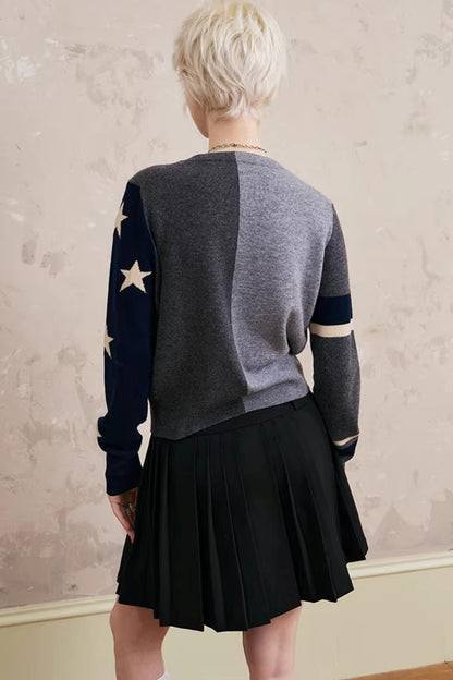 Lace-Up Collar Sweater Set-Up