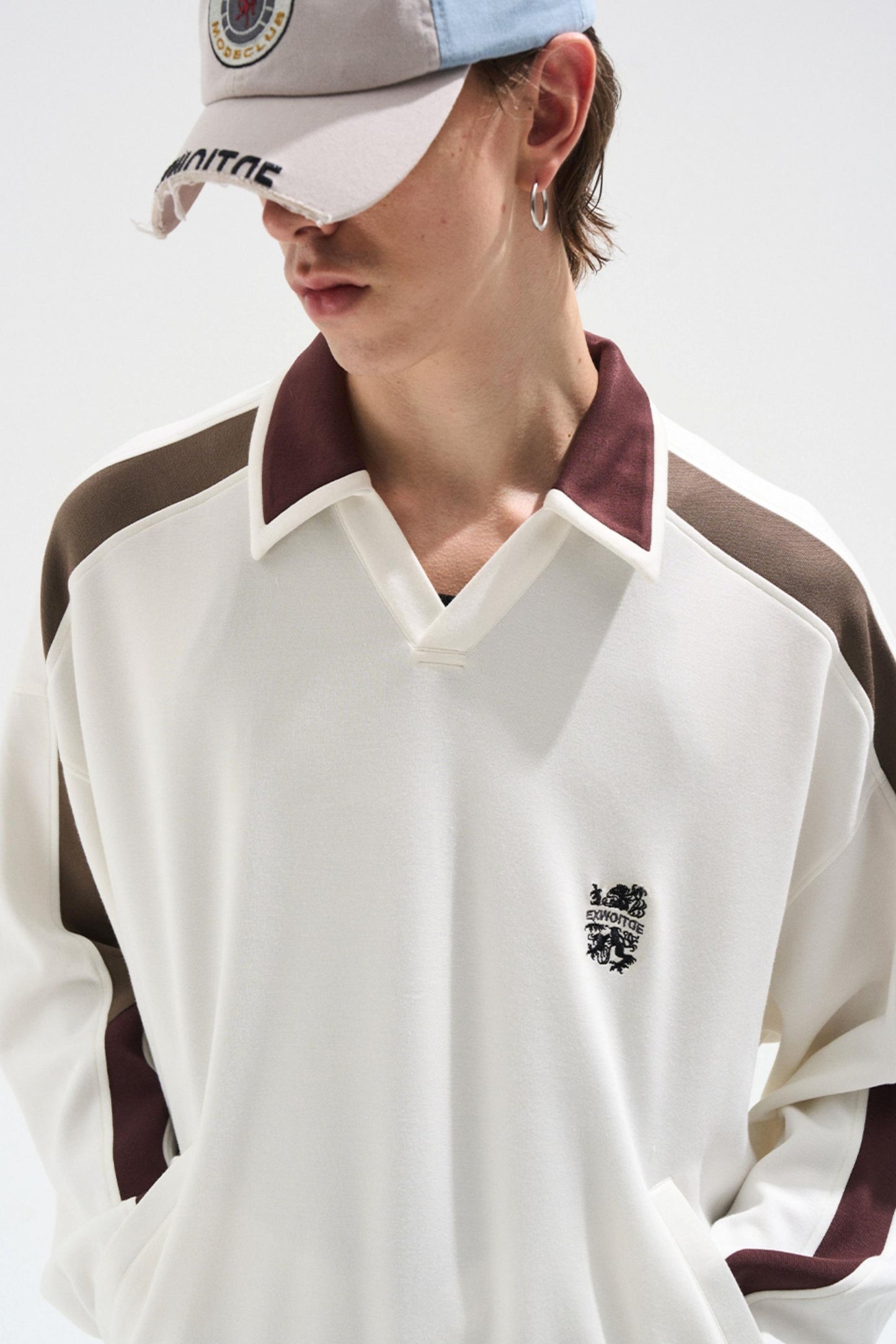 Contrasting Long Sleeve Polo Sweatshirt