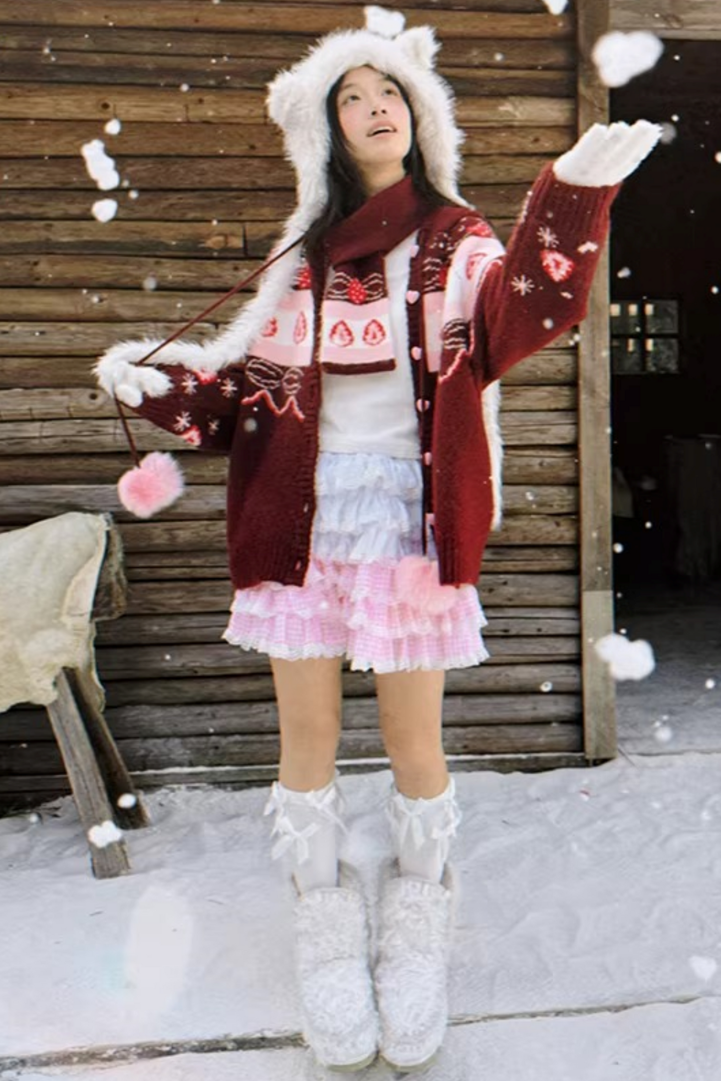 Fair Isle Strickjacke mit Erdbeermuster
