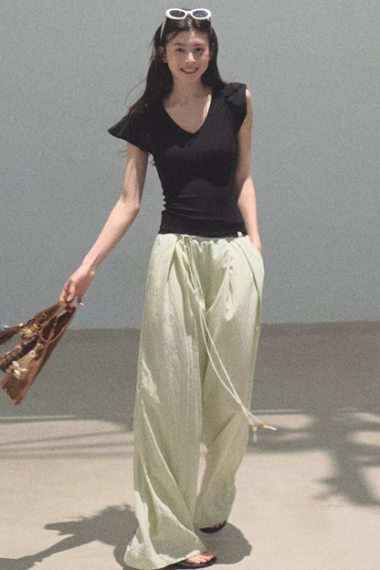 Green Apples Sleeve V-Neck Skinny Top