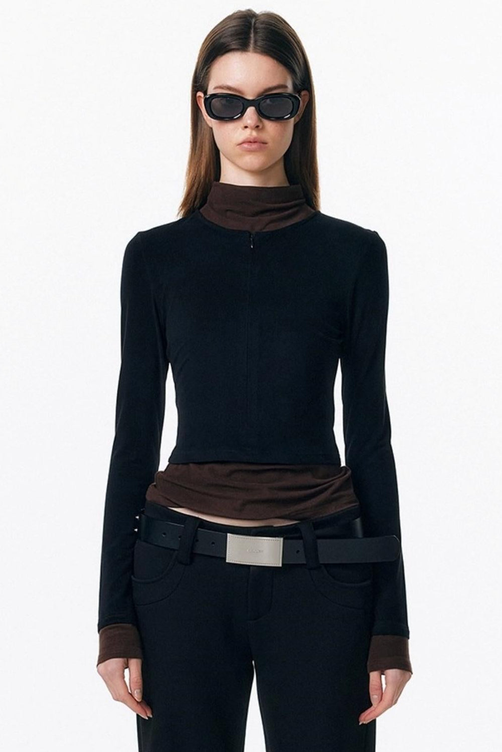 Velvet-Feel Color-Blocked Top