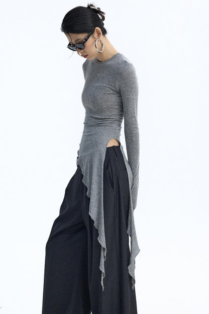 Ruffled Lyocell Asymmetrical Top